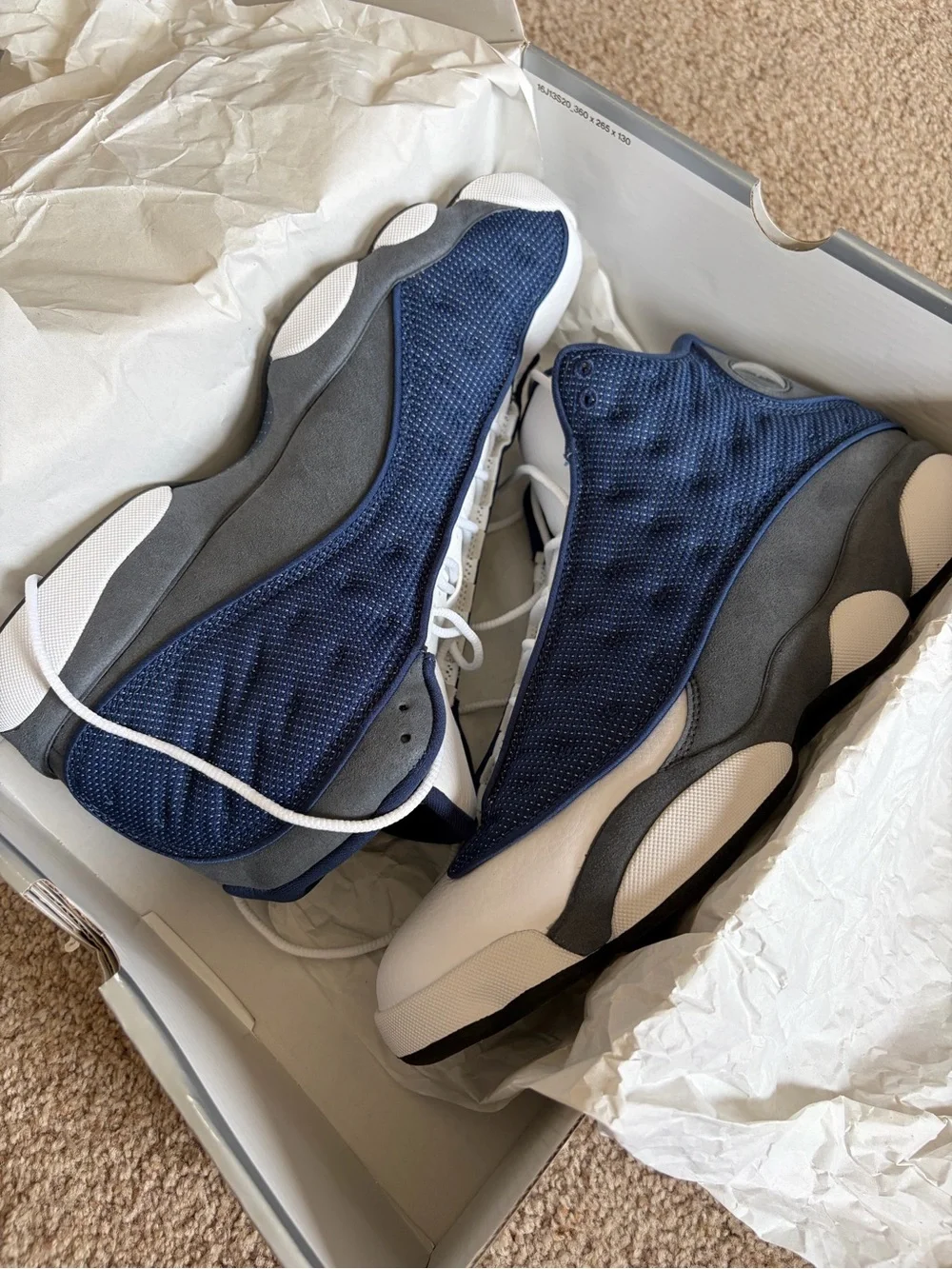Jordan 13 Retro Flint 2020 Navy Blue and Gray High-Top Athletic Sneakers